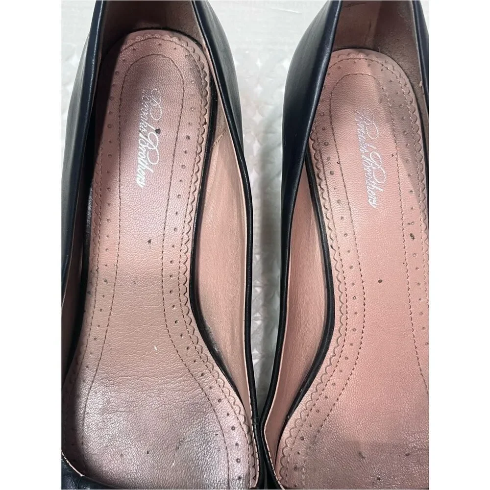 Brooks Brothers Black Leather Block Heel Classic Square Toe Pumps Shoes Sz 8.5
